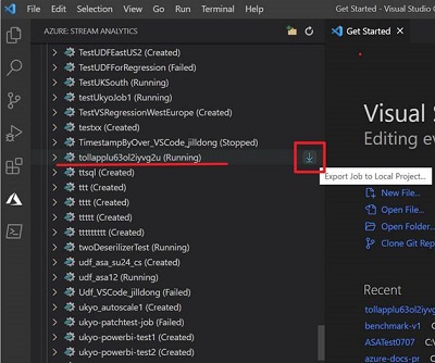 VS Code で ASA ジョブをエクスポートする