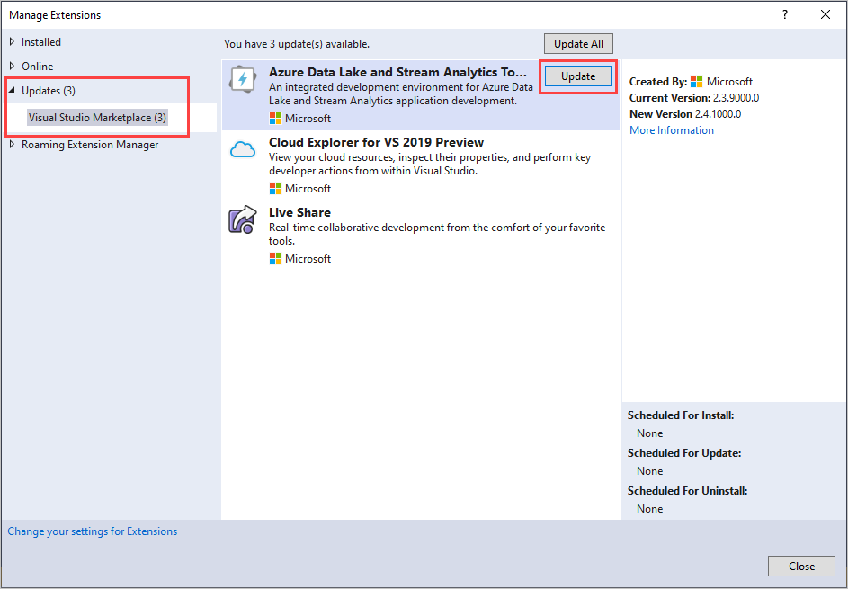 Visual Studio の拡張機能と更新プログラム