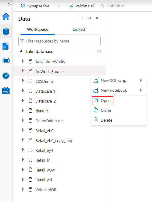 Screenshot showing how to open an existing database