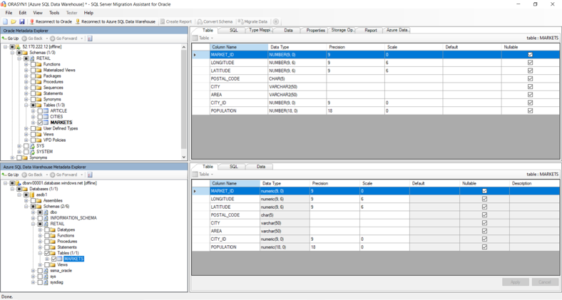 SQL Server Migration Assistant for Oracle によってどのように移行プロセスの多くの部分を自動化できるかを示すスクリーンショット。