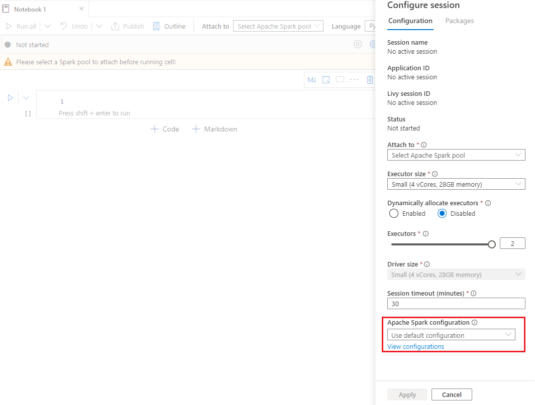 Screenshot that create configuration in configure session.