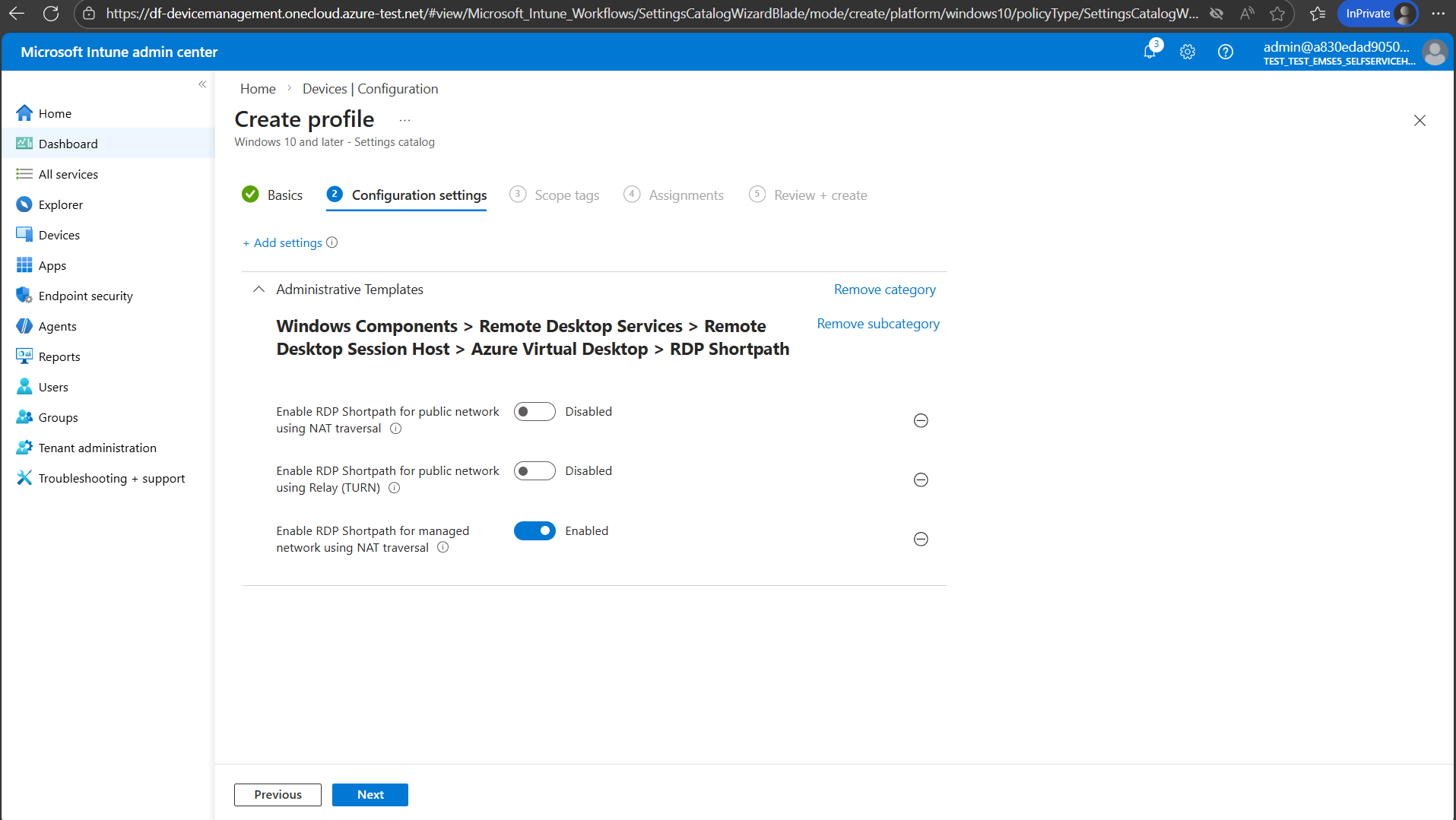 Microsoft Intuneを使用してパブリック ネットワークの RDP Shortpath を構成する