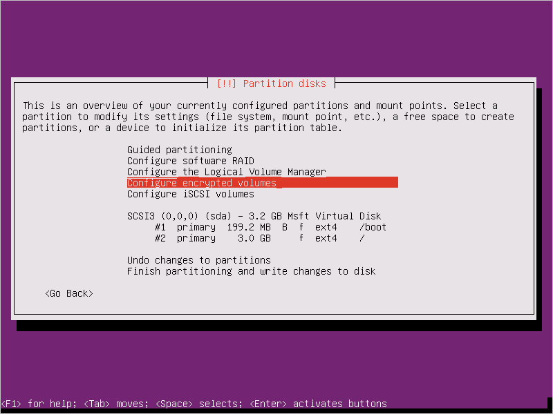 Ubuntu 16.04 のセットアップ - 暗号化するボリュームの構成
