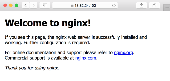 セキュリティで保護された実行中の NGINX サイトの表示