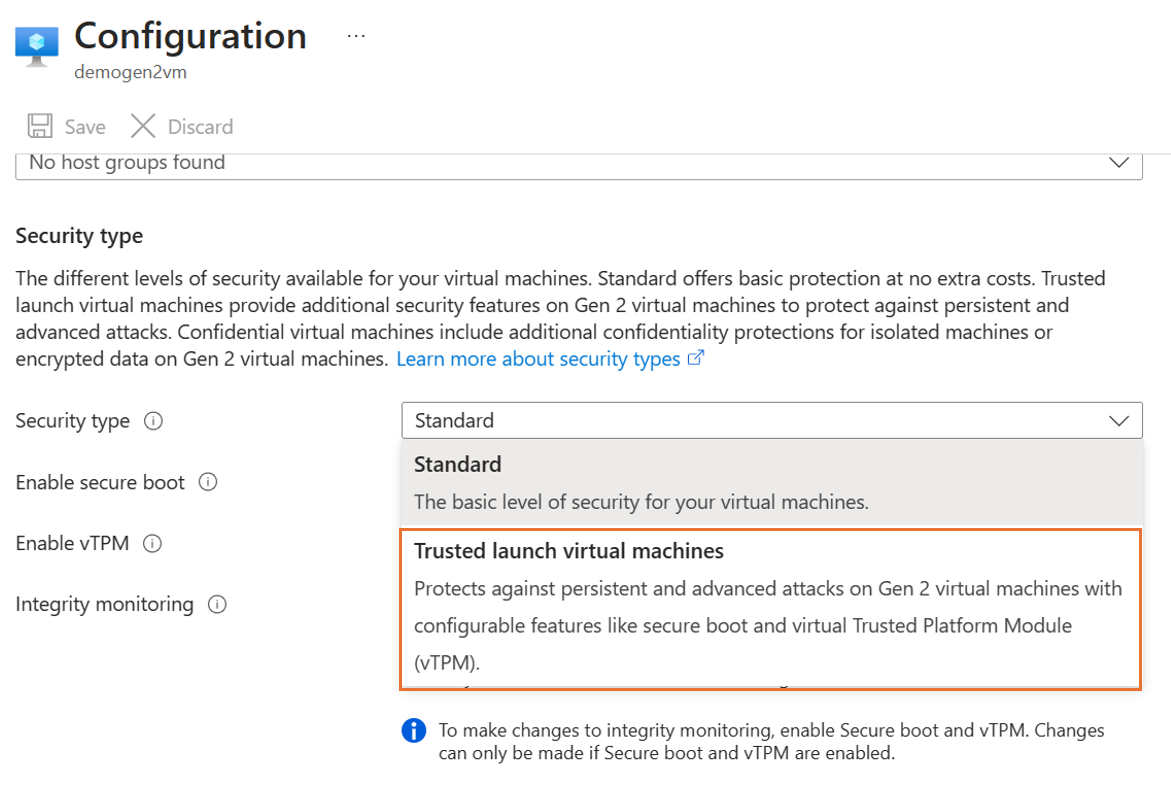 Screenshot of the Security type drop-down.