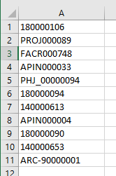 Excel の伝票番号の一覧