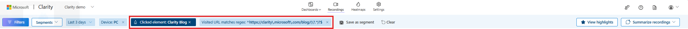 See recordings where users selected on this element of an Area map.