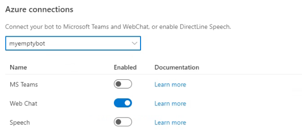 Azure Connections options