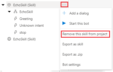 Use **More options** > **Remove this skill from project** menu item to remove the local skill.