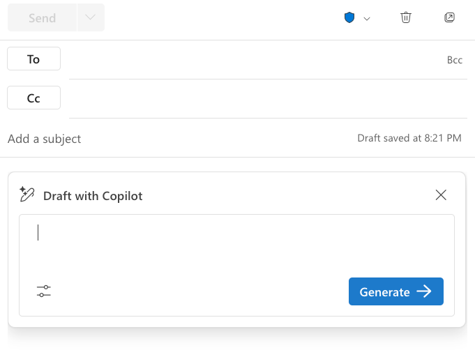 Outlook ダイアログの Copilot。