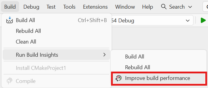 [ビルド] メニューのスクリーンショット。