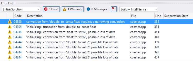 Visual Studio の [エラー一覧] ウィンドウの