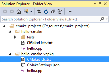 Visual Studio のソリューション エクスプローラーのスクリーンショット。