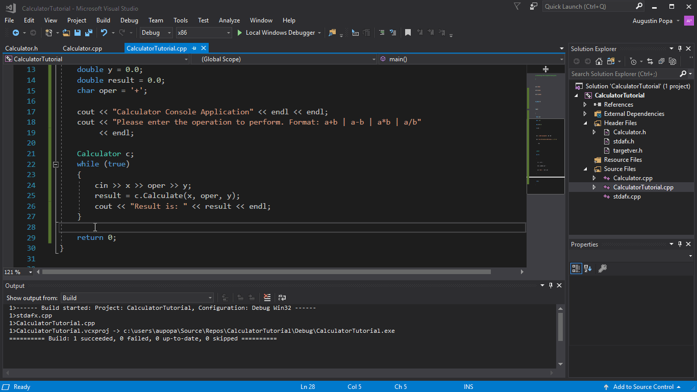 コード行の左側に赤い点を作成するブレークポイントを設定するユーザーを示す Visual Studio の短いビデオ。