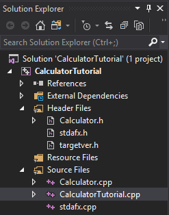 Visual Studio ソリューション エクスプローラー ウィンドウのスクリーンショット。
