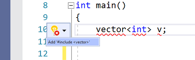 C++ のクイック修正 エラーと提案された