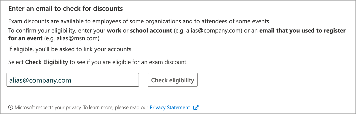 On Exam Discounts page, enter email used to register for an event