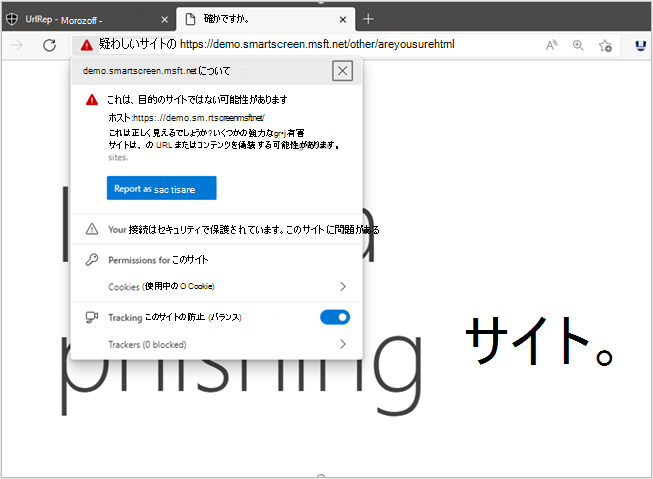 SmartScreen は、サイトがフィッシング サイトである可能性があり、安全でない可能性があるユーザーに警告します