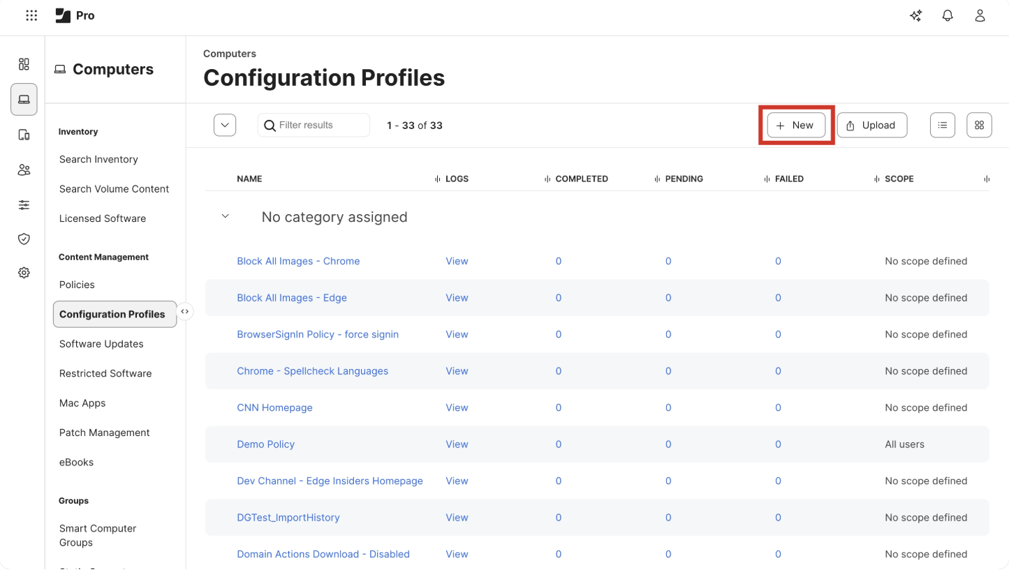 Jamf に新しいプロファイルを追加する