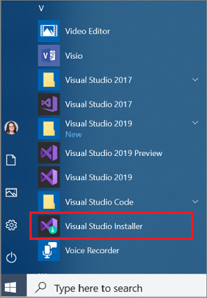 Windows から Visual Studio インストーラーを開く