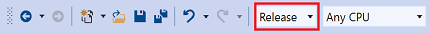 Visual Studio toolbar with release build highlighted