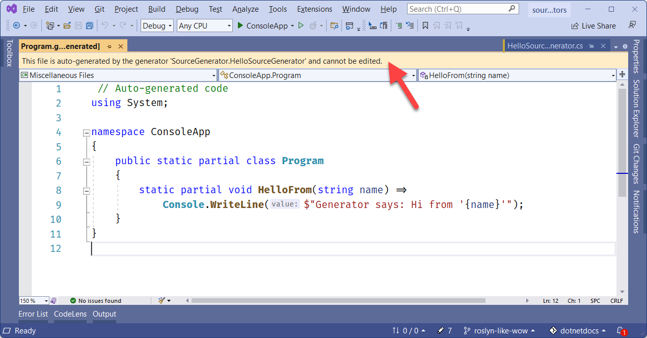 Visual Studio: Auto-generated Program.g.cs file.