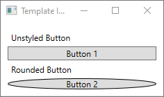 テンプレートの楕円のボタンが 1 つ表示されている WPF ウィンドウ