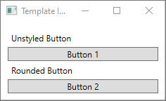 2 つのスタイルが設定されていないボタンを含む WPF ウィンドウ