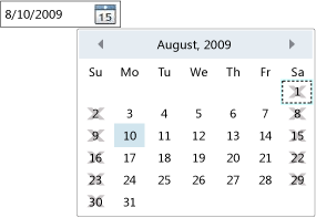 選択できない日付を含む DatePicker と、選択できない