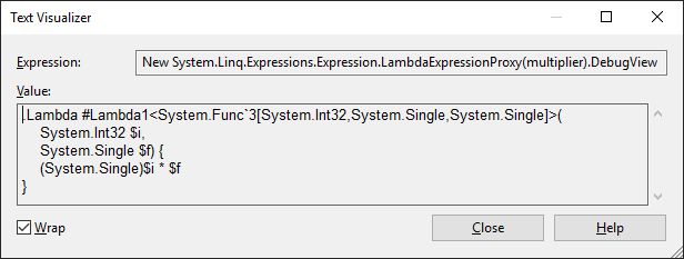 DebugView の結果に適用されたテキスト ビジュアライザーのスクリーンショット。
