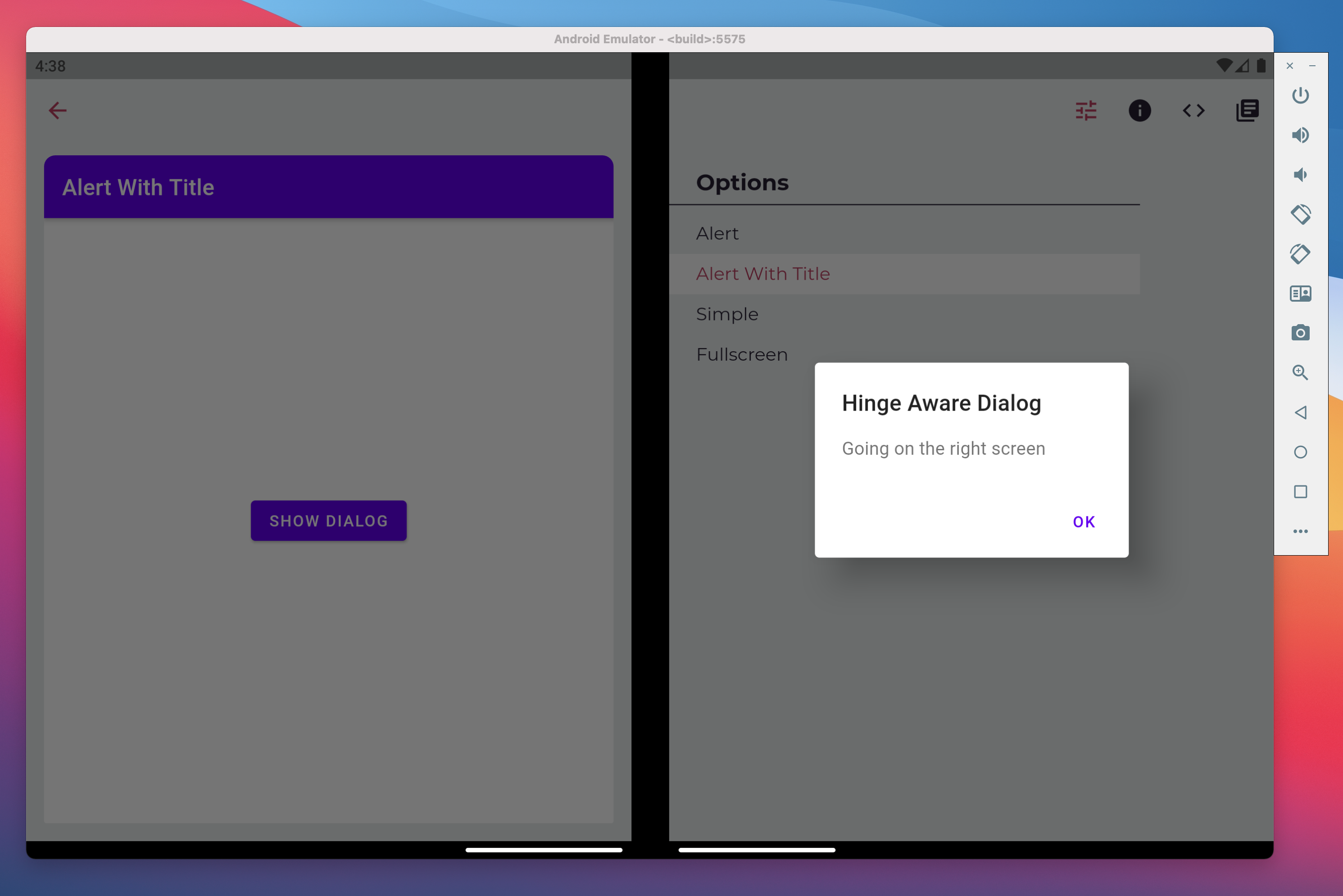 右側の画面の Surface Duo Flutter ダイアログ