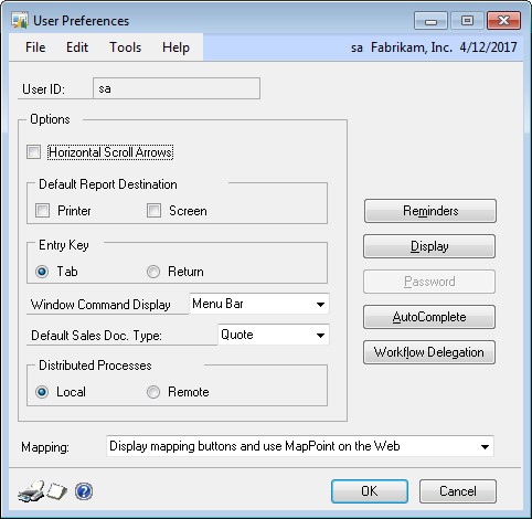 Screenshot of the User Preferences window.