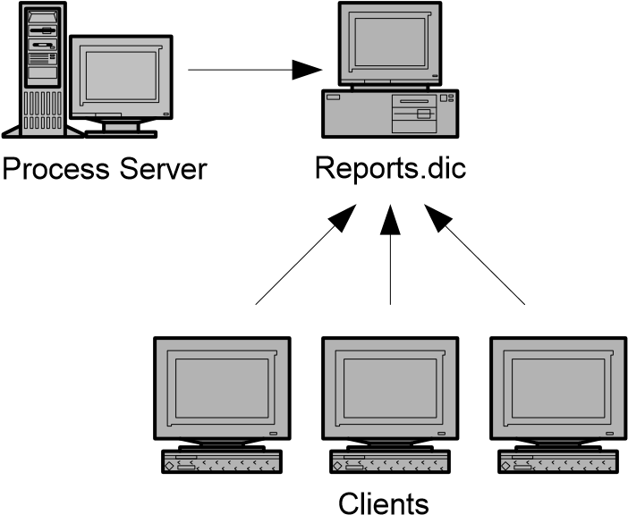Illustration showing the Reports.dic location.