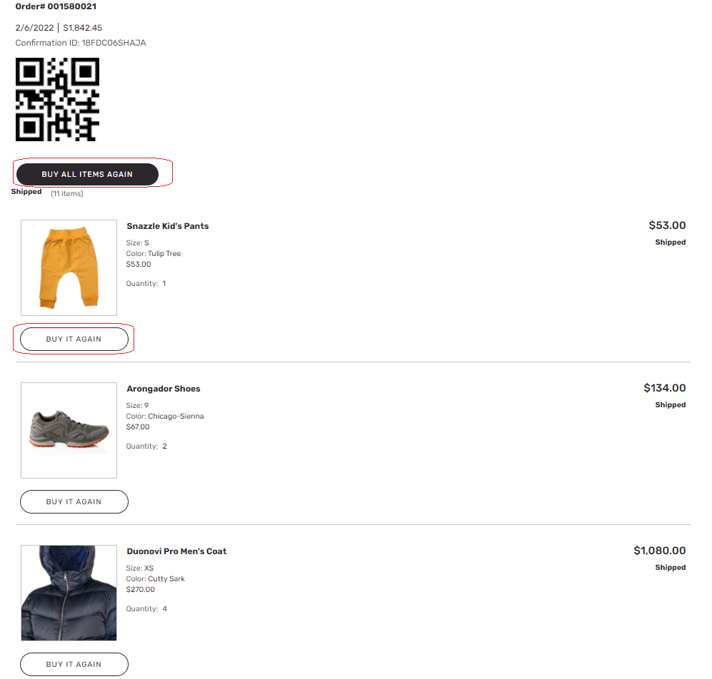 使用可能なオプションを示す注文履歴からの並べ替えのスクリーンショット。
