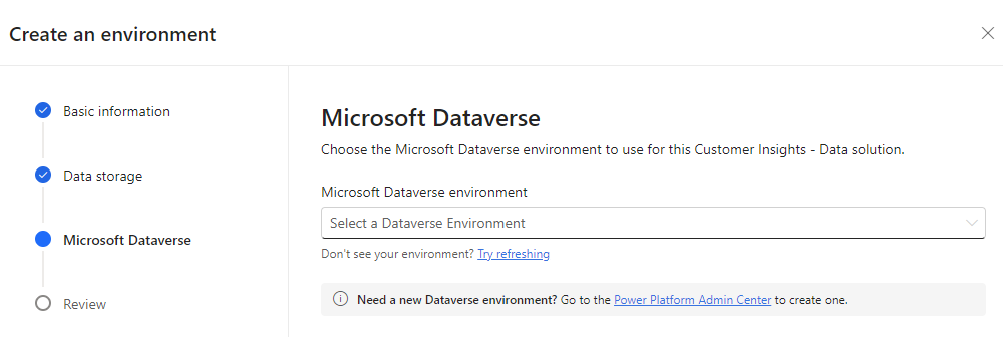 新しい環境に対して自動で有効化された、Microsoft Dataverse とのデータ共有。