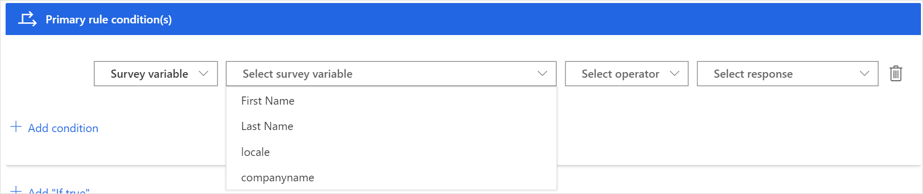 分岐ルールの条件変数 分岐ルールの条件変数。