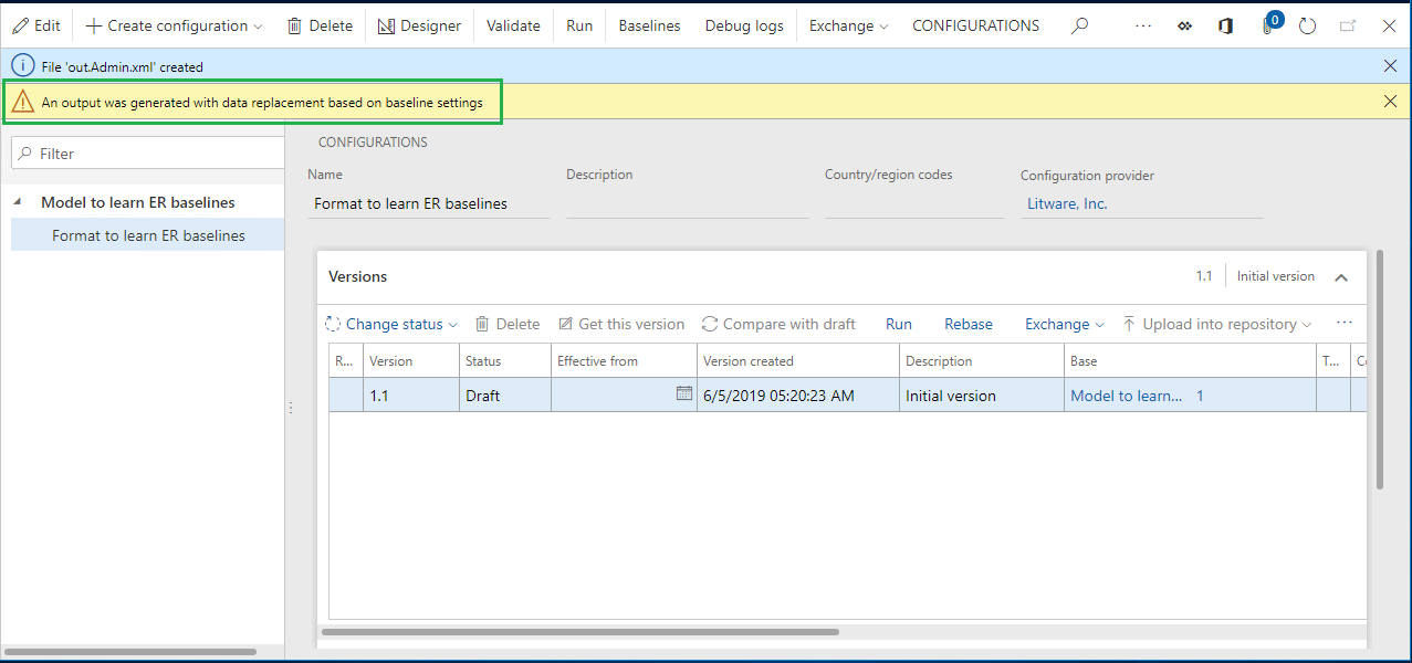 [構成] ページの通知のスクリーンショット。