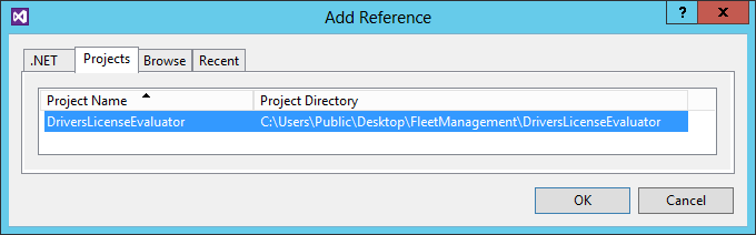 Visual Studio の [参照の追加] ダイアログ ボックスのスクリーンショット。