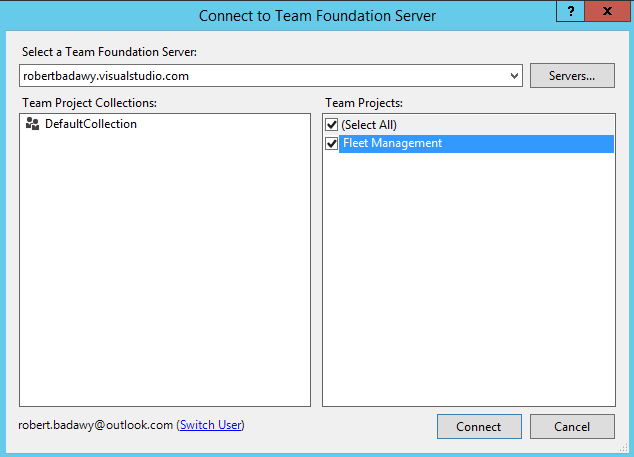 Team Foundation Server に接続します。