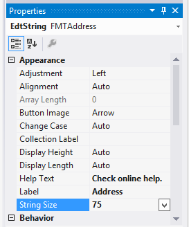 FMTAddress のプロパティ ウィンドウ。