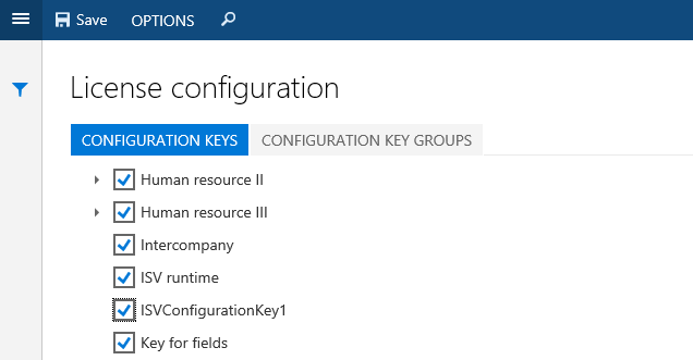 ライセンス設定ページで ISVConfigurationKey1 コンフィギュレーション キーを有効にします。
