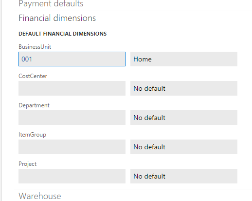TabFinancialDimensions を使用した CustTable の例のスクリーンショット。