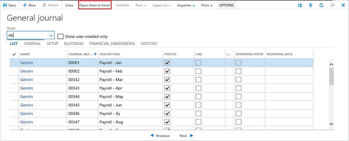 Excel ボタンで開いた明細行を強調表示する。