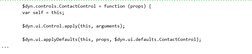 拡張 JavaScript ビュー モデルのコンストラクターを定義するのに使用される標準パターンを示すコード例。