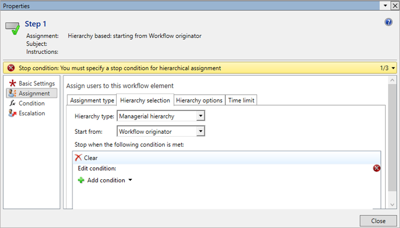 管理階層の指定。