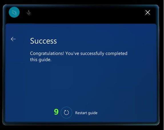 ガイドを再起動するボタンを表示する手順カードのページです。