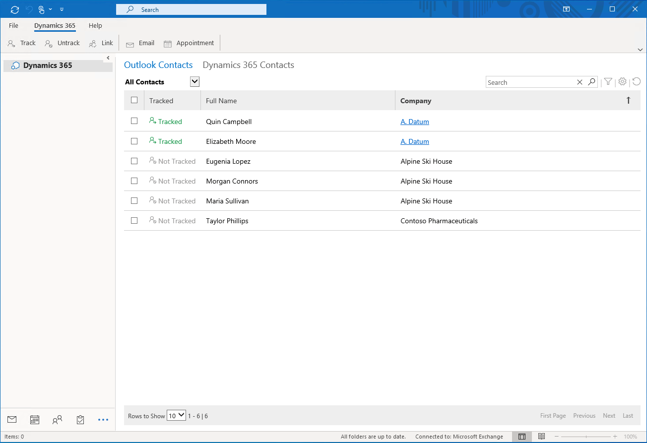 Outlook 連絡先をアプリの行にリンクする方法のデモ。