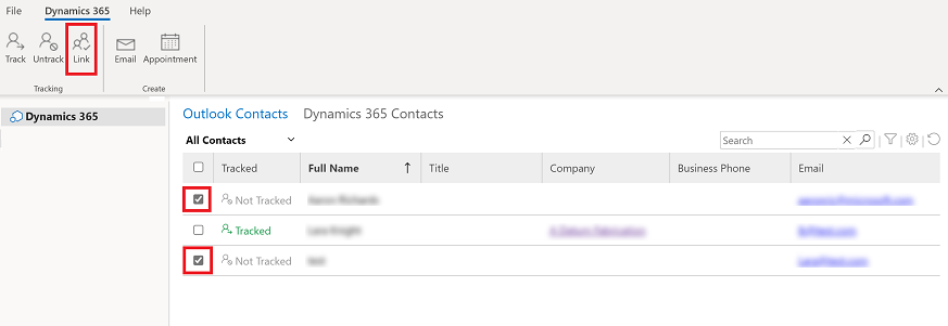 Outlook の連絡先をリンクします。