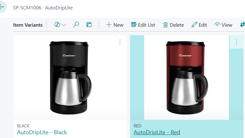 高さのあるタイルを使用したアイテムバリアントのリスト