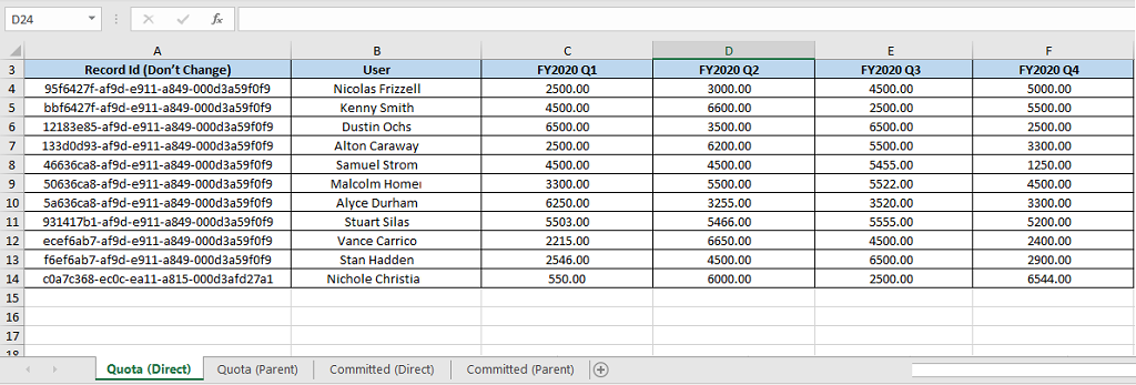Excel ワークブックビューのサンプル